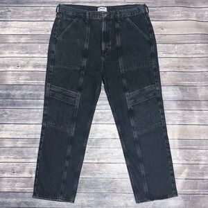 Agolde Cooper Panther Washed Out Black 7 Pocket Cargo Cropped Straight Leg Jeans